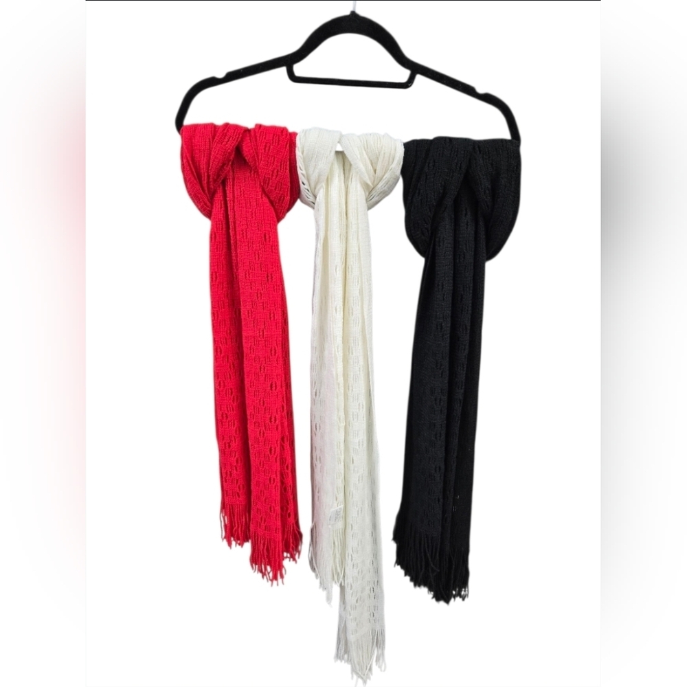 Elegant Red, White, and Black Scarf Set
